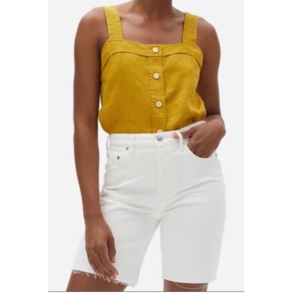 Everlane gold opal Linen Picnic Top Size 8 sustainable button front boxy cool - Picture 1 of 8